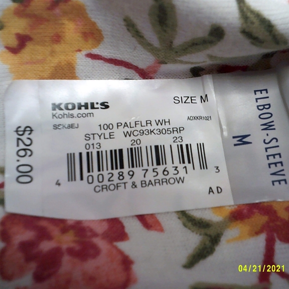 knit v-neck top croft & barrow floral cotton - Picture 8 of 8